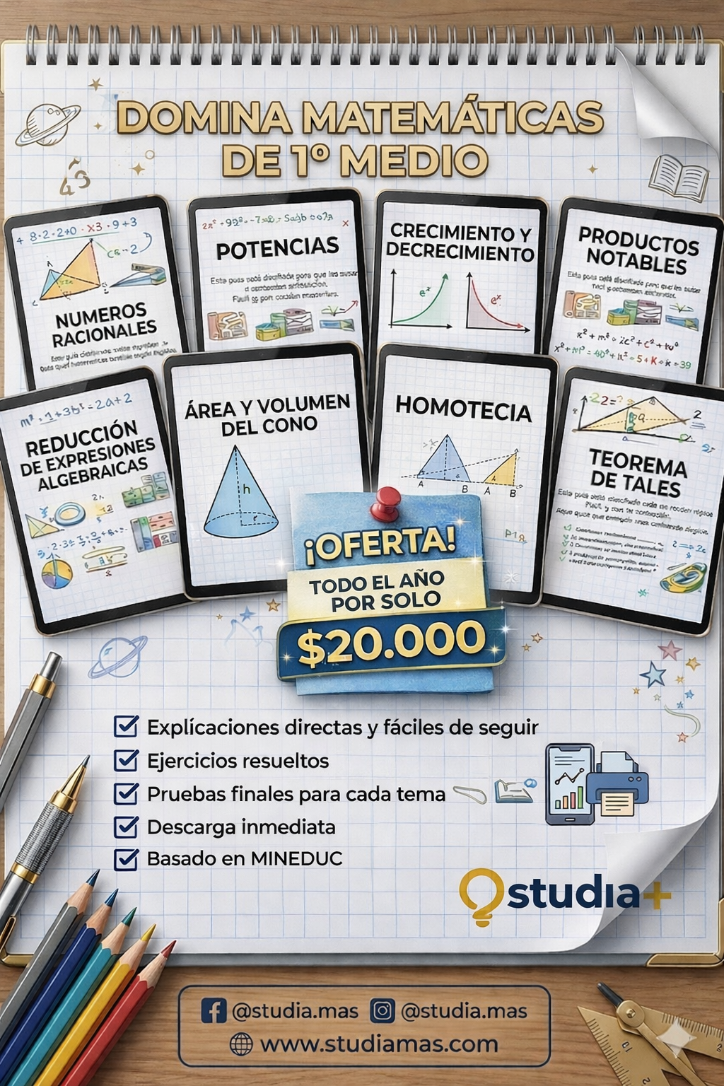 CURSO COMPLETO DE MATEMÁTICAS DE 1° MEDIO